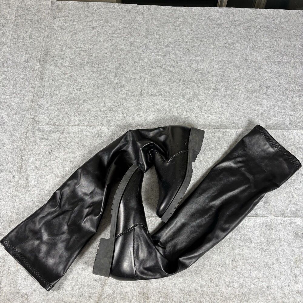 Black Faux Leather Over The Knee Tall Boots Goth Alternative Y2K Womens Size 38